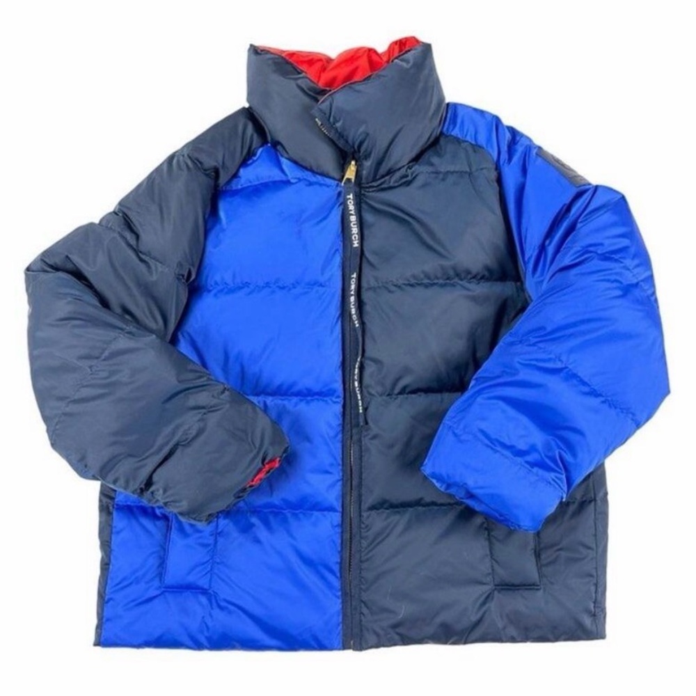 Tory Burch Women’s Navy and Royal Blue Puffer Jacket.